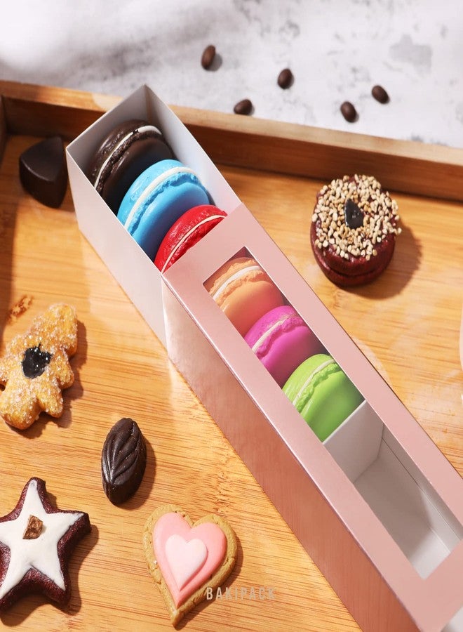 BAKIPACK 25 Rose Gold Macaron Boxes with Clear Window, Elegant Style, Holds 6 Macarons, 7.4" x 2" x 2" - Image 2